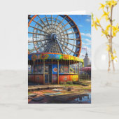 放棄されたカーニバル空の観覧車 カード (黄色い花)