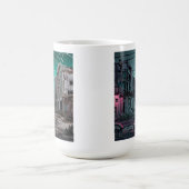 放棄されたシティ建物ディストピアティール(緑がかった色)スキー モーフィングマグカップ (中央)