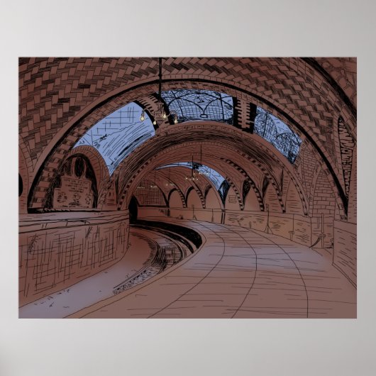 放棄されたニューヨーク市庁舎地下鉄駅のイラスト ポスター (正面)
