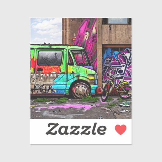 放棄されたバンとバイクのグラフィティアーバンアート シール (シート)