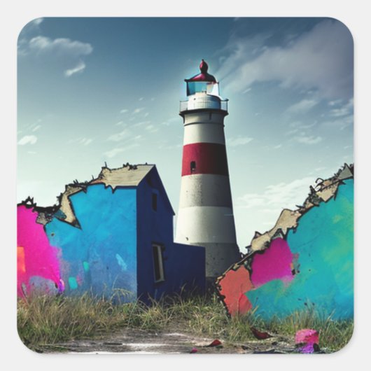 放棄されたビーチカラフル残骸 スクエアシール (正面)