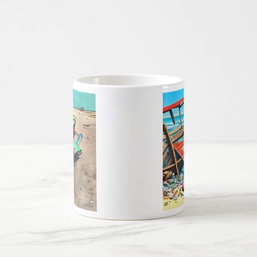 放棄されたビーチ捨てボートAI生成芸術 コーヒーマグカップ (中央)