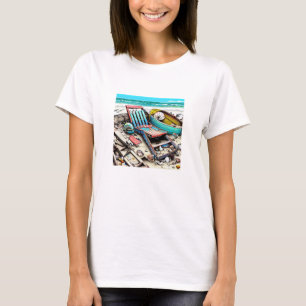 放棄されたビーチ ボートレッカー Tシャツ