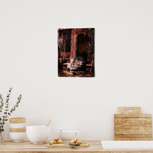 放棄されたレンガとつる植物 ポスター (キッチン)