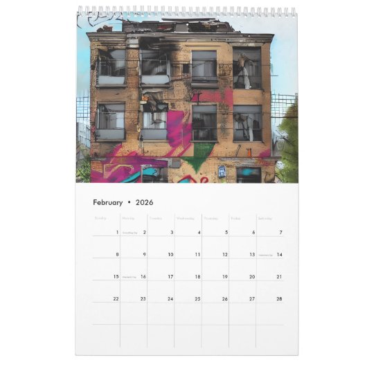 放棄された場所と宇宙AIアート カレンダー (2月 2026)