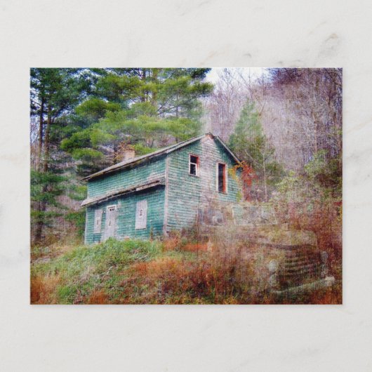 放棄された家とトラックのデジタルアート ポストカード (正面)