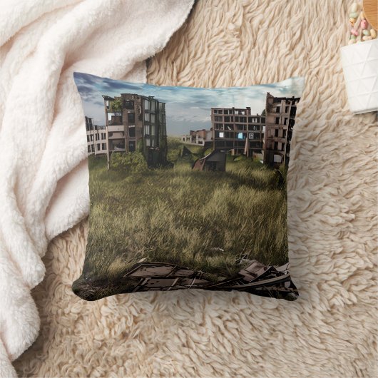 放棄された建物アーバンポストアポカリプティックアート クッション (ブランケット)