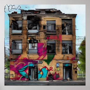 放棄された建物抽象芸術AIアート ポスター