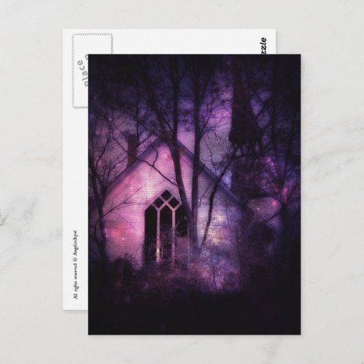 放棄された教会パープルナイトスカイデジタルアート ポストカード (正面/裏面)