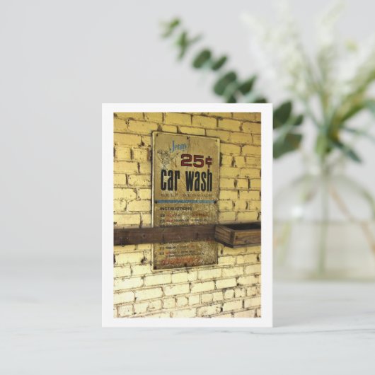 放棄された洗車標識ヴィンテージ ポストカード (スタンド正面)