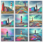 放棄された海岸のカラフルな灯台 シール (正面)