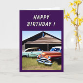 放棄された車1950s誕生日 カード (黄色い花)