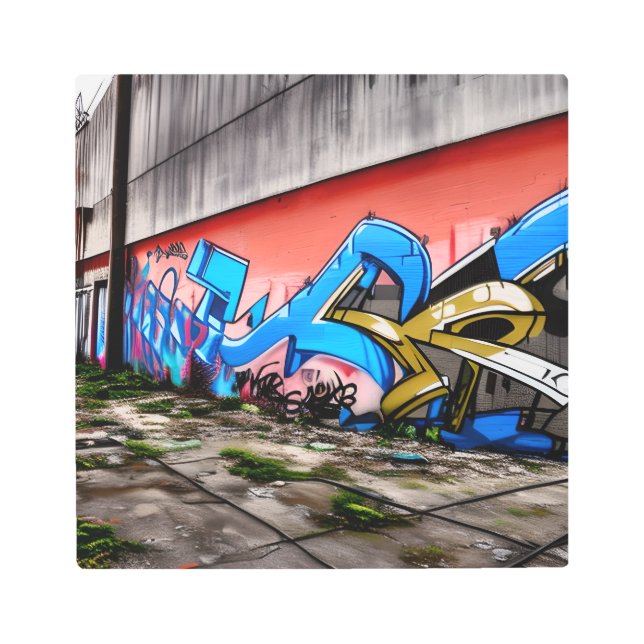 放棄された通りとグラフィティ通りアート メタルプリント (正面)