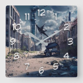 放棄された都市 | Post Apocalypse Dystopian World スクエア壁時計 (正面)