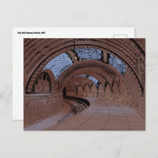 放棄されたNYシティホール地下鉄駅イラストレーション ポストカード (正面/裏面)