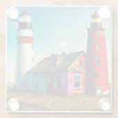 放棄カラフルされた灯台オンビーチ ガラスコースター (裏面)