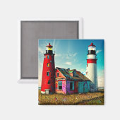 放棄カラフルされた灯台オンビーチ マグネット (正面/裏面)