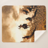 放浪する馬を追いかけるカウボーイたち。ロープで馬を漕いで シェルパブランケット (正面(横))