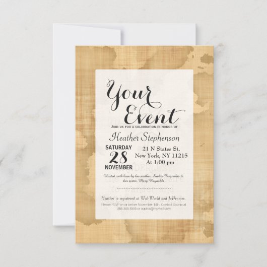 放浪者が···」 旅行引用文オンヴィンテージ紙 招待状 (正面)