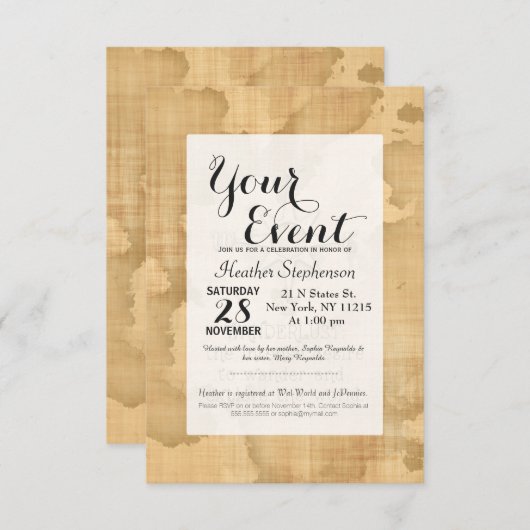 放浪者が···」 旅行引用文オンヴィンテージ紙 招待状 (正面/裏面)