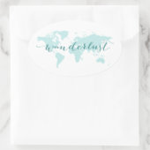 放浪、旅行への欲望、ティール（緑がかった色）の世界地図 楕円形シール (バッグ)