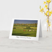 放牧する馬 / ポニー - 愛する人へ ハッピーアニバーサリー カード (黄色い花)