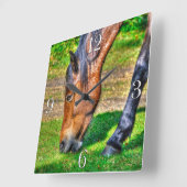 放牧ベイポニーウマ科のフォトホース愛好家 スクエア壁時計 (傾斜)