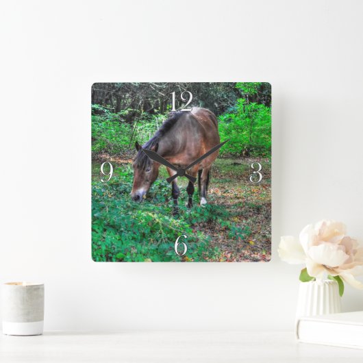 放牧ベイポニーウマ科のフォトホース愛好家 スクエア壁時計 (ホーム)