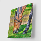 放牧ベイポニーウマ科のフォトホース愛好家 スクエア壁時計 (傾斜)