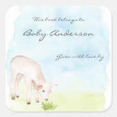 放牧ラムウォーター色ベビーシャワー蔵書票 スクエアシール (正面)