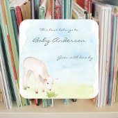放牧ラムウォーター色ベビーシャワー蔵書票 スクエアシール