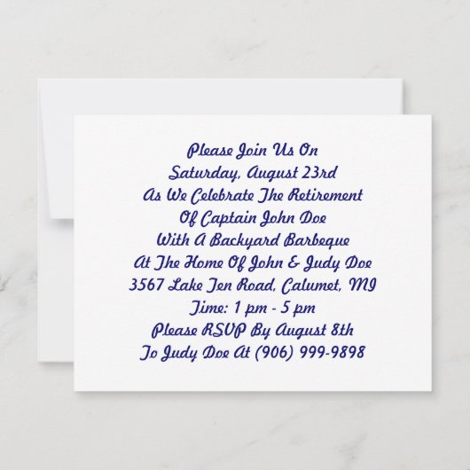 政府および軍隊の退職パーティの招待状 招待状 (裏面)