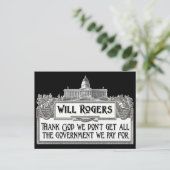 政府の効率性に関するWill Rogers引用文 ポストカード (スタンド正面)