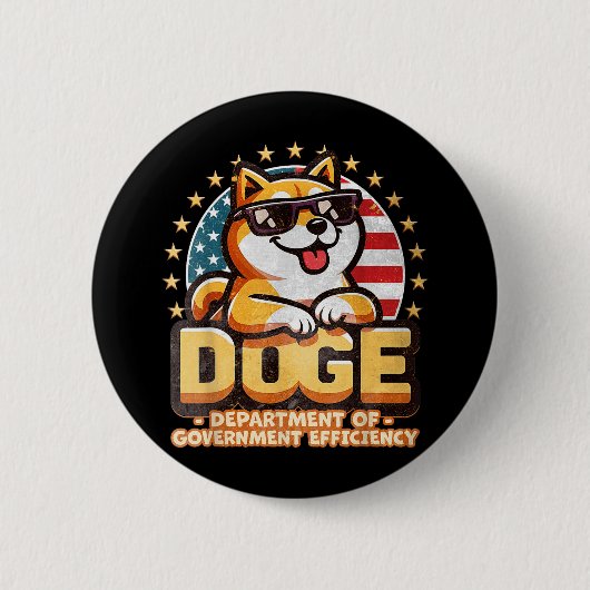 政府効率局などDoge D.o. 缶バッジ (正面)