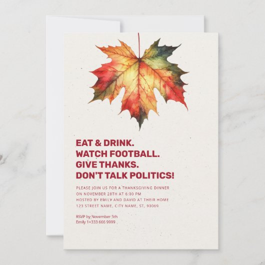 政治の話をしない文字基地サンクスギビング招待状 招待状 (正面)