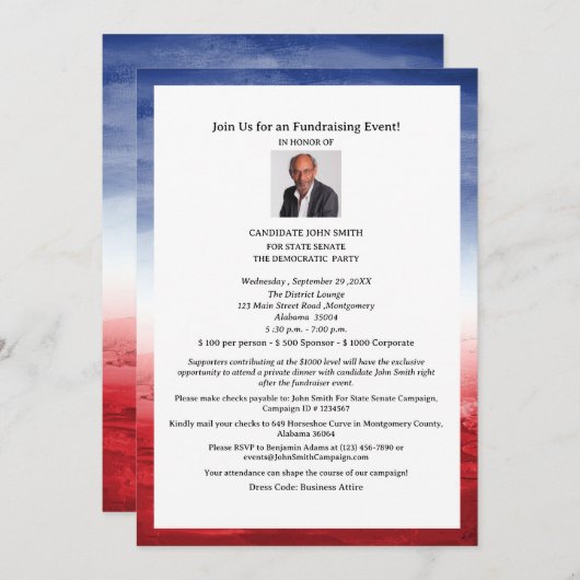 政治エレガント資金調達者イベント 招待状 (正面/裏面)