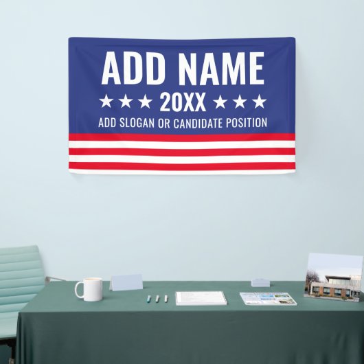 政治カスタム運動ギア赤白青 横断幕 (トレードショー)