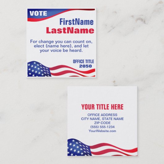 政治カスタム運動テンプレート名刺 スクエア名刺 (正面/裏面)