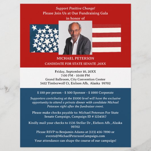 政治キャンペーン資金調達者イベント チラシ (正面)