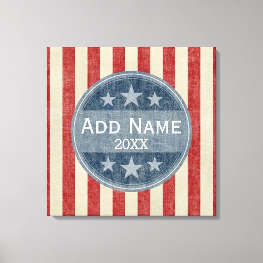 政治キャンペーン – ヴィンテージの星とストライプ キャンバスプリント (正面)