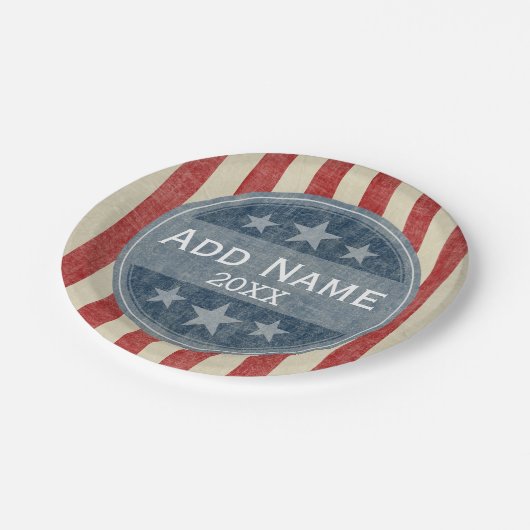 政治キャンペーン – ヴィンテージの星とストライプ ペーパープレート (アングル)