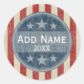 政治キャンペーン – ヴィンテージの星とストライプ ラウンドシール (正面)