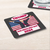 政治トランプ2024米国国旗の選挙 スクエアペーパーコースター (アングル)