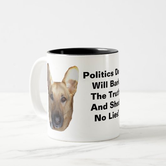 政治ドイツの羊飼い犬が真実を叫ぶ ツートーンマグカップ (正面左)