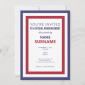 政治候補ティーザーキャンペーンのキックオフの打ち上げ 招待状 (正面)