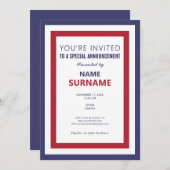 政治候補ティーザーキャンペーンのキックオフの打ち上げ 招待状 (正面/裏面)