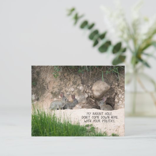 政治的なウサギの穴の写真 ポリシカルユーモア ポストカード (スタンド正面)