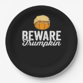 政治的ハロウィンおもしろいのトランプキンに注意 ペーパープレート (正面)