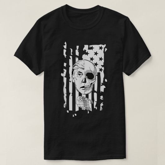 政治的大統領トランプ半スカル手洗い Tシャツ (デザイン正面)