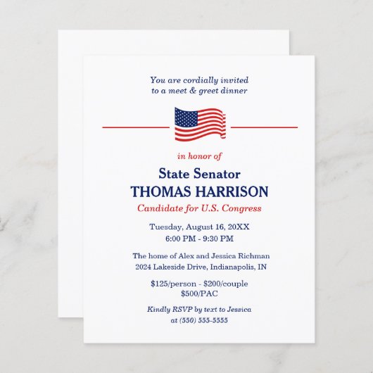 政治的資金調達者の愛国的なアメリカ国旗のフライヤー (正面/裏面)